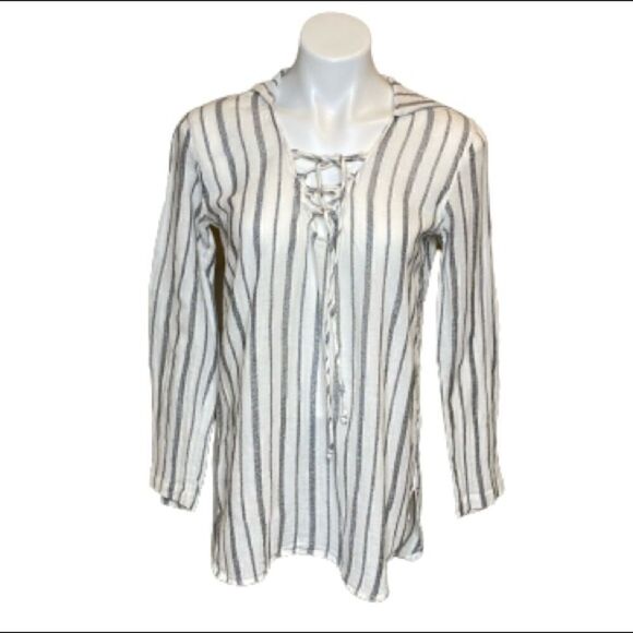 Billabong NWOT striped gauze cotton long sleeve hooded top size S - Picture 1 of 16